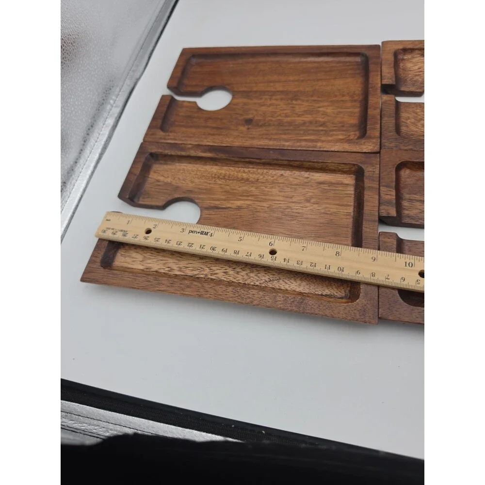 RedEnvelope Wood Wine Appetizer Plates Set of 4 Cocktail Glass Holder Trays